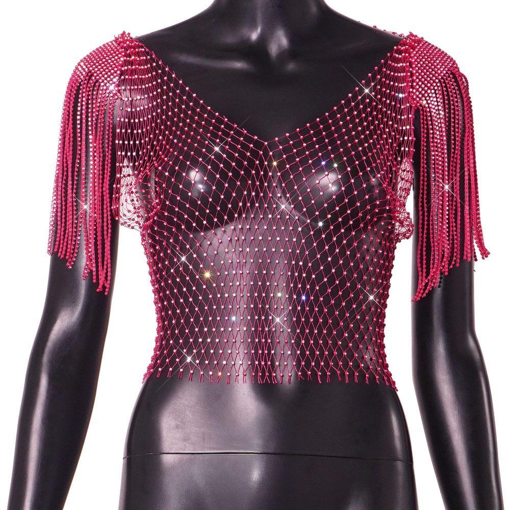 Rhinestone Fishnet Glitter Top Mesh Rhinestone Fishnet Cover Ups  Party