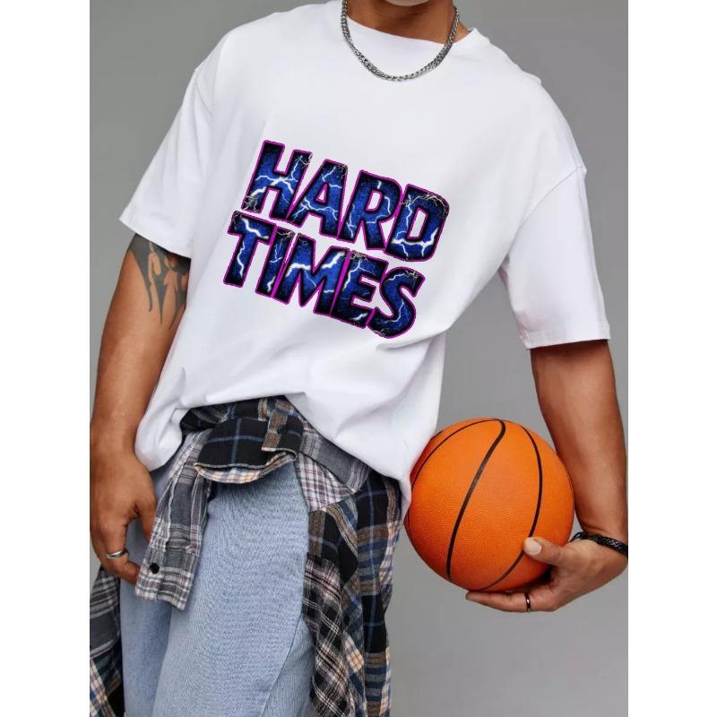 Weißes T-Shirt mit Hard Times Lightning Text Grafik für Freizeitkleidung
