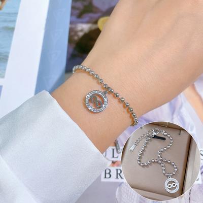 Titanstahl Dongmen Personalisierter Runder Perlen 8-Zeichen Ring Armband Damen Retro Freundin Geburtstagsgeschenk