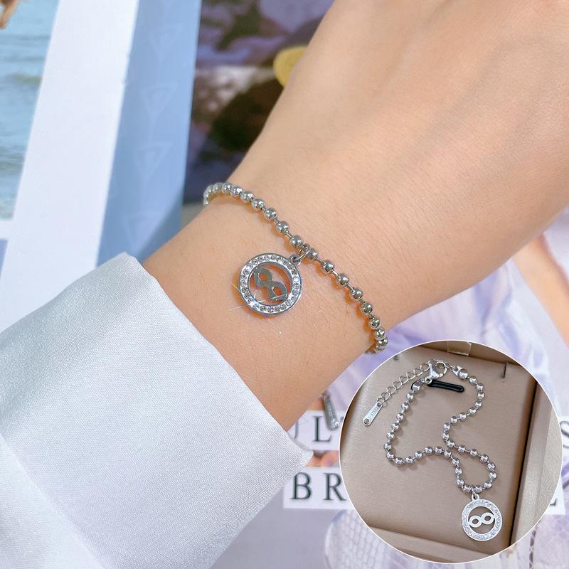 Titanium Steel Dongmen Personalized Round Bead 8-Character Ring Bracelet Female Retro Girlfriend Birthday Gift