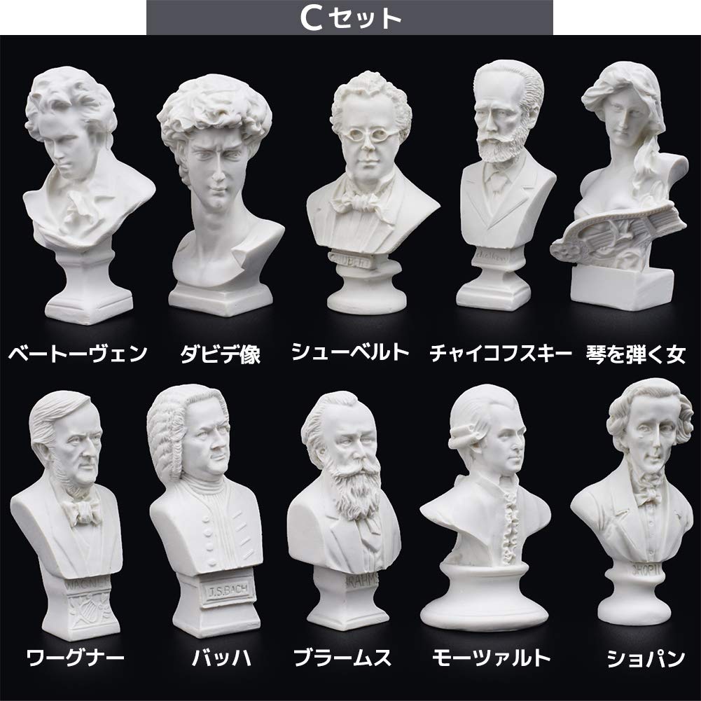 [FUPUTWO] Miniature Plaster Bust Statue Figures, Resin Sketch Drawing Model Replica Set, Classical Plaster-Style Art Decor (Type C)