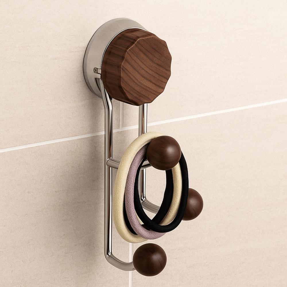 Stainless Steel Wood Grain Hook Without Punching Vertical Hook Shelf Suction Cup Hook  Bathroom
