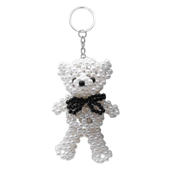 Faux Pearl Bear Rabbit Keychain Pendant Handmade Braided Lightweight Charm Key Chain Backpack Bag Accessory
