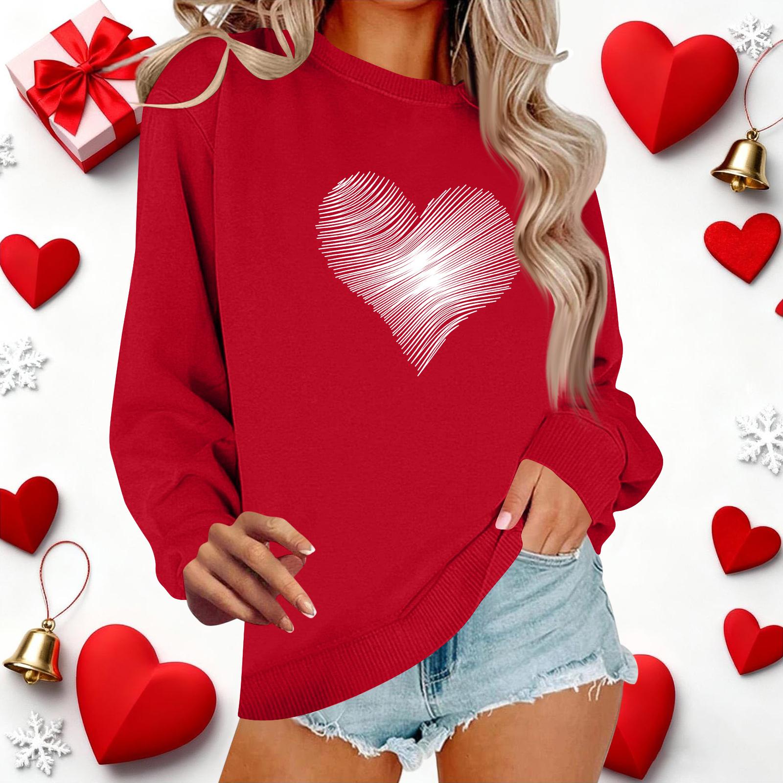 

Женский повседневный пуловер с круглым вырезом и длинным рукавом с принтом ко Дню святого Валентина M винный