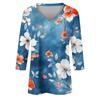 Women's Tops Three-quarter Sleeve Shirt V-neck Loose Casual Shirt Floral Printed T-shirt