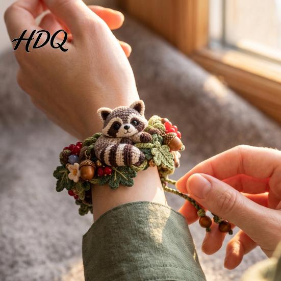 Pastoral Style Yarn Accessories Crochet Animal Bracelet DIY Kit Woodland Friends Craft Forest Jewelry Making Cute Squirrel Raccoon Frog Kit