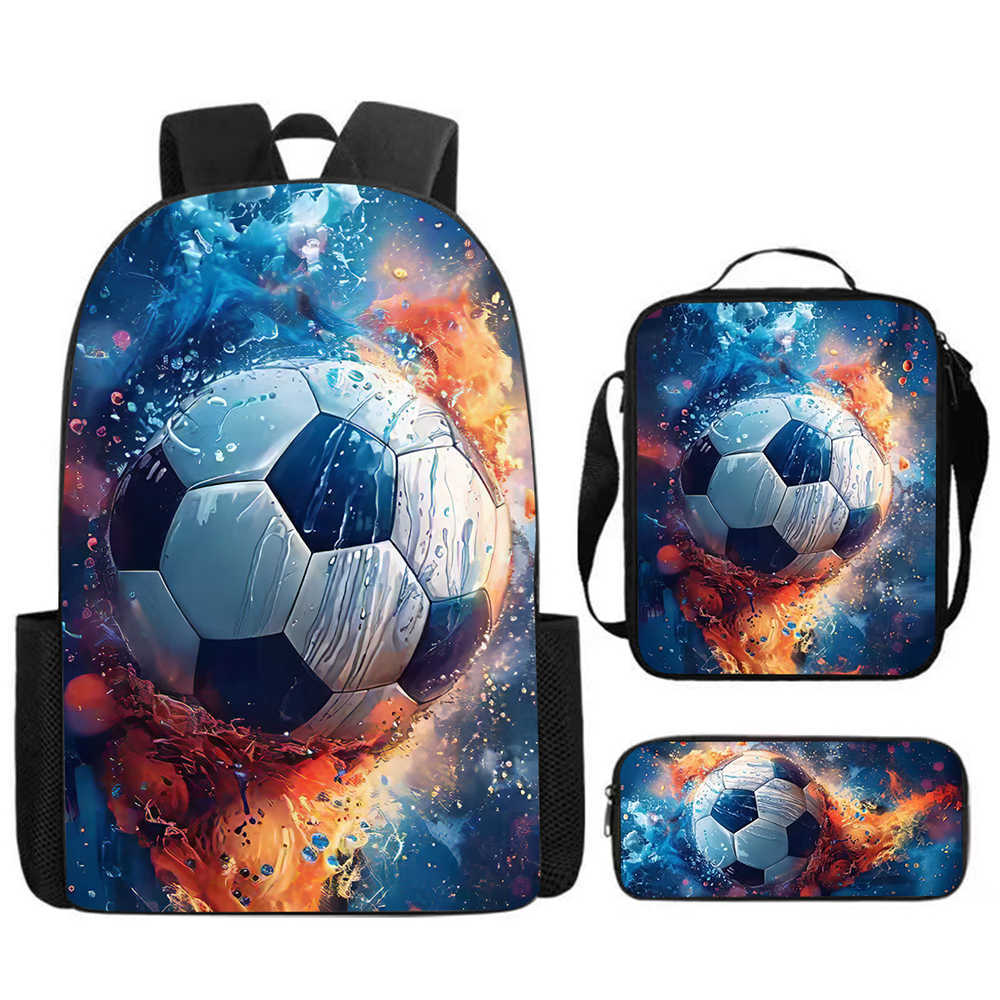 3Pcs/Set Cartoon Casual Fashion Soccer School Bags for Boy Girls Flat Surface Football Pattern Book Bags Sets Backpacks Children's Birthday Gift