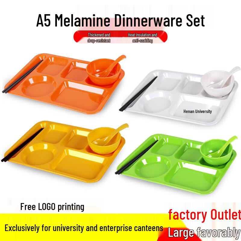 Durable Melamine 6-Compartment Canteen Tray