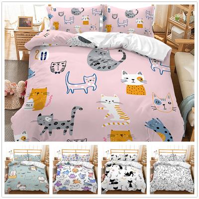 Cute Cat 3D Quick Drying Bedding Set Cartoon Animal Pillowcase and Duvet Cover 2/3 Pieces Single Bed Double Bed Girl Room Soft Quilt Cover