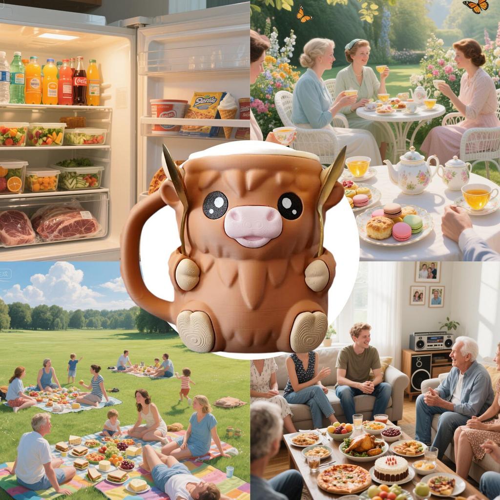 Ice Cream Pint Holder Highland Cow Dessert Tub Decorative Ice Cream Holder with Antifreeze Handle for Yogurt Mix Kids Home