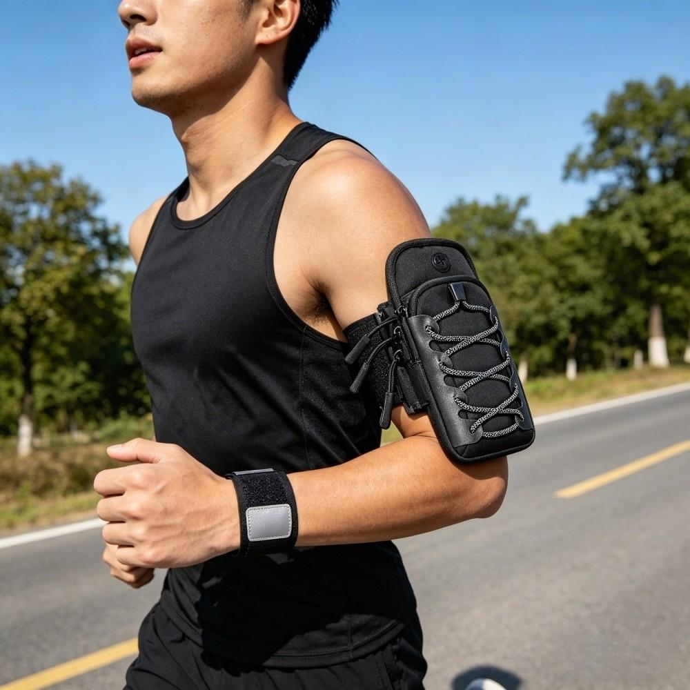 Double Zipper Sports Arm Bag Reflective Cord Trim Wrist Pouch Wear-Resistant Phone Armband Fitness