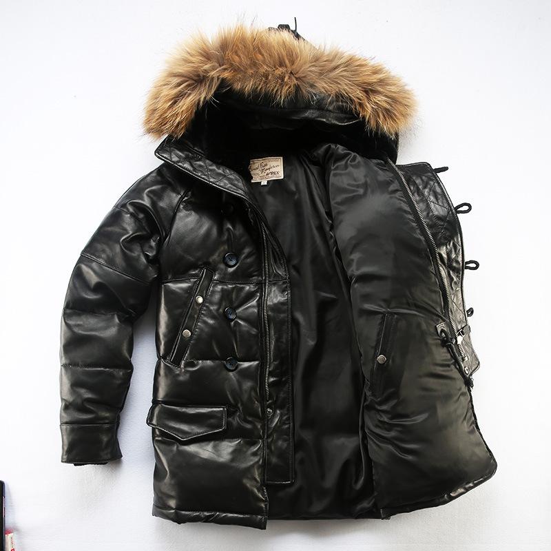 Off-road outdoor sports and leisure NB leather down jacket men's and women's thickened medium and long hooded white duck down jacket