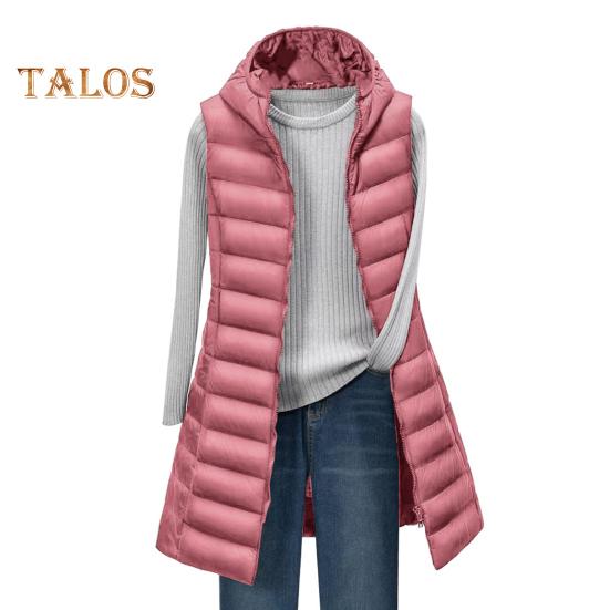 

Женское зимнее хлопковое пальто с капюшоном, тонкое, утепленное, ветрозащитное, без рукавов, однотонный жилет средней длины, застежка-молния, кардиган, верхняя одежда 2XL розовый