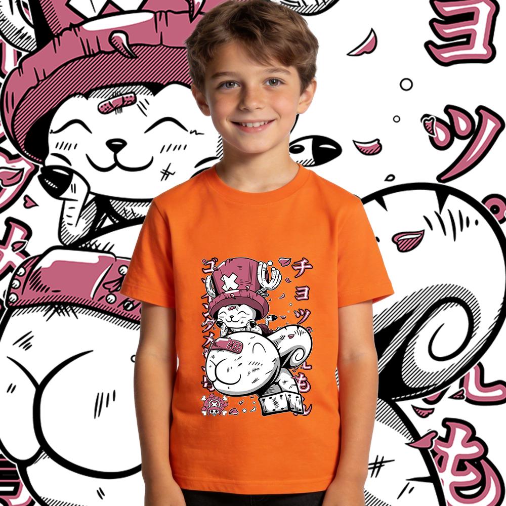 One Piece Chopper x Vogue Merry Anime Print Cotton T Shirt for Boys Girls Casual Summer Top Kids Clothing