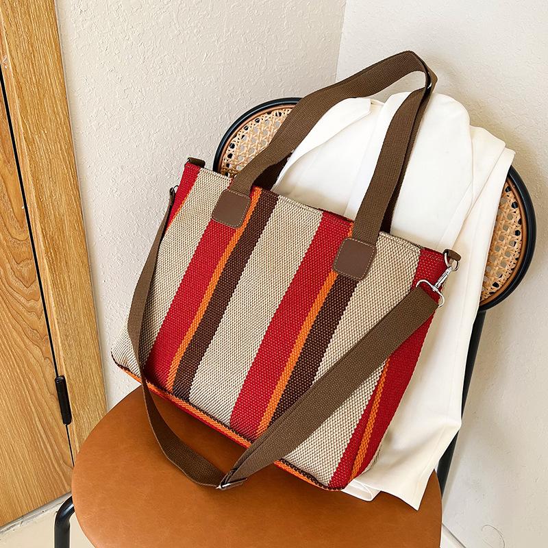 Canvas Large Capacity Portable Tote Bag 2025 New Trendy Plaid Messenger Bag Hand Carry Shoulder Bag Commute