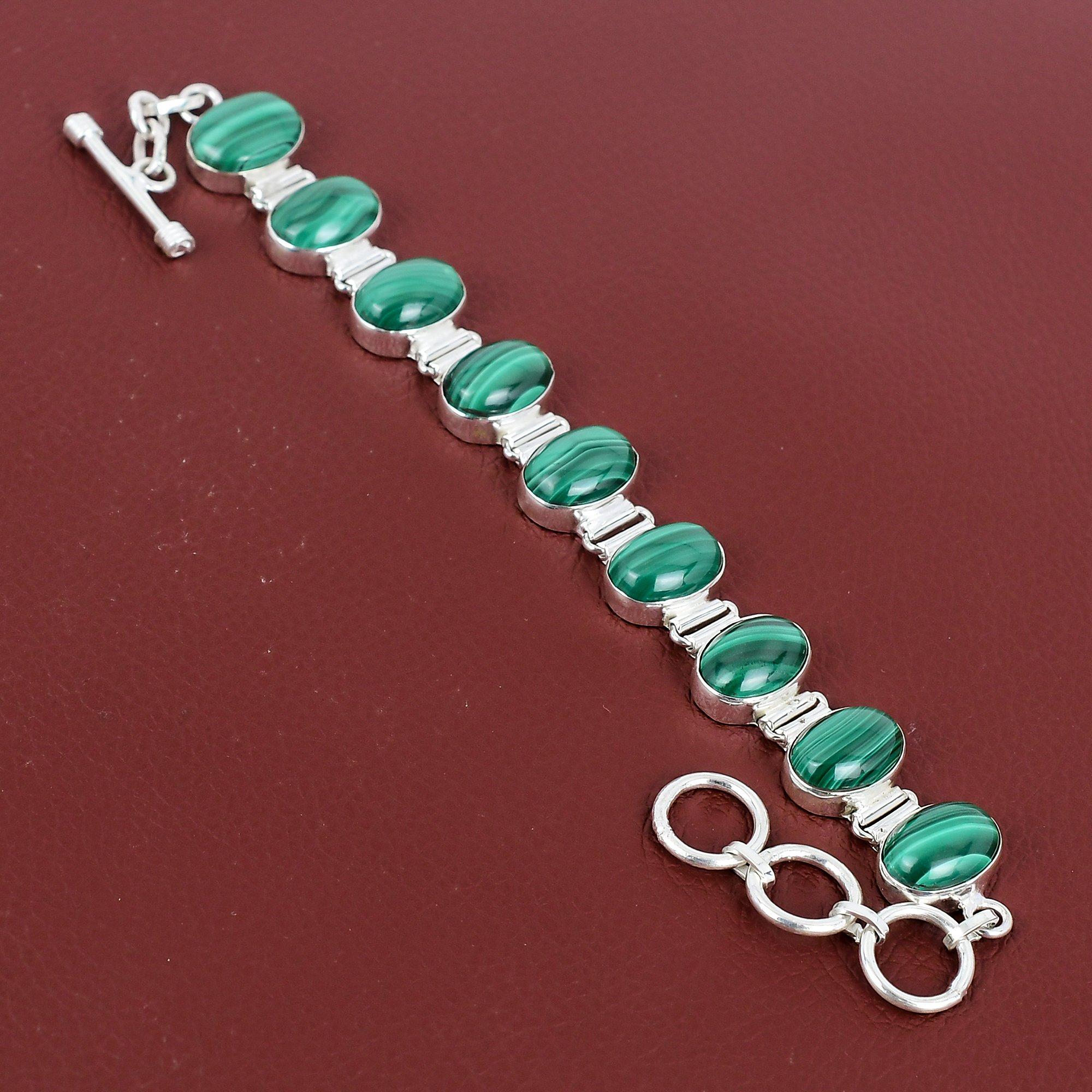 Malachite Bracelet Real Gemstone Jewelry Handmade Brand New Bracelet 925 Sterling Silver Bracelet Adjustable Chain Bracelet Gifts For Mother Adjustable