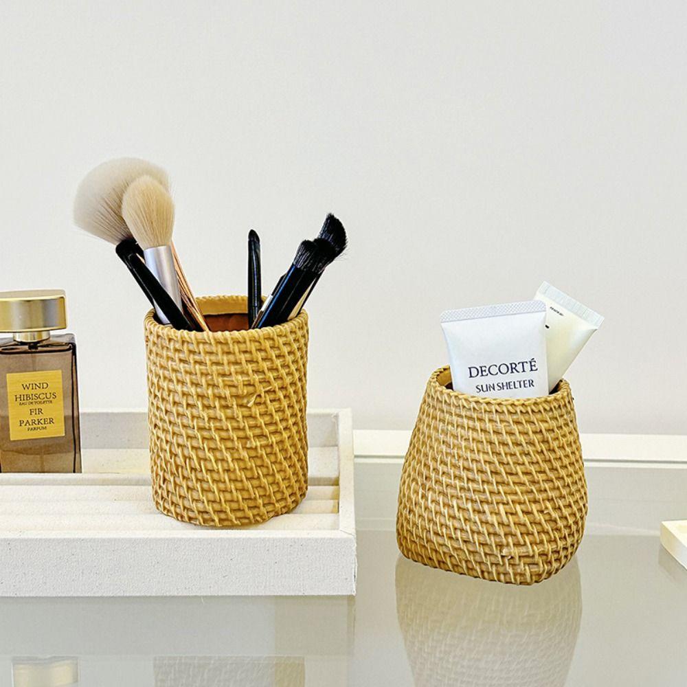 Úložný prostor na psací potřeby Držák na pera z ratanu Stolní doplňky