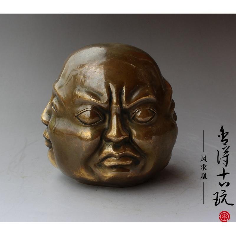 Sammlerstück Tibet alte Bronze Leben 4 Emotionen vier Gesichter Buddha Kopf Statue