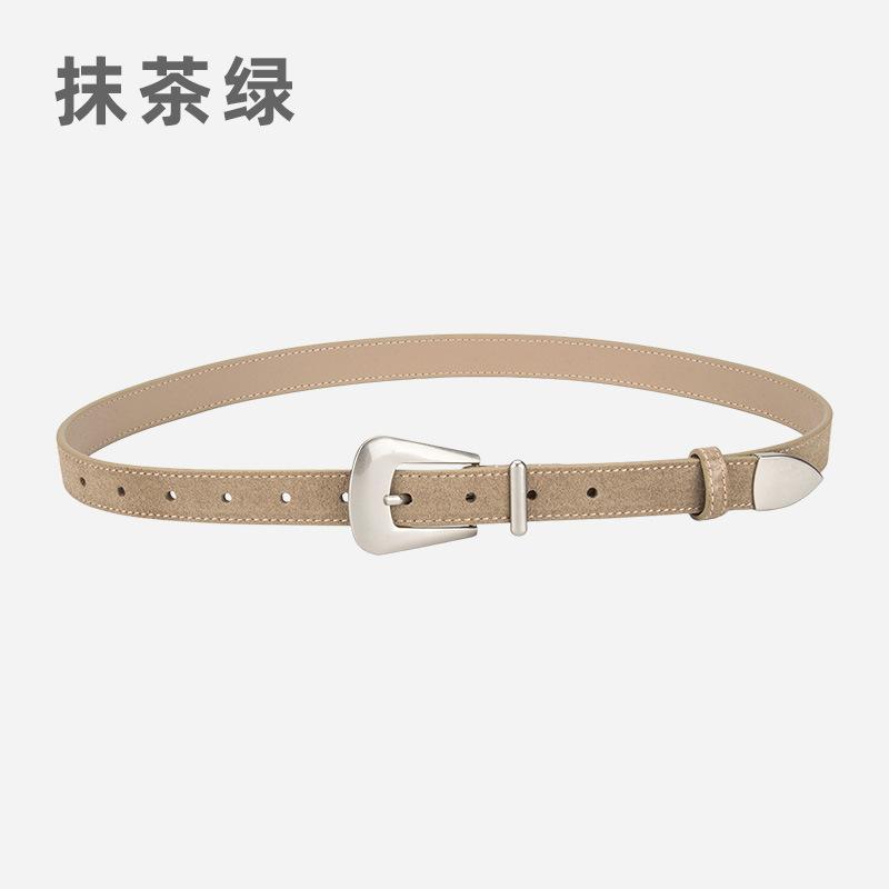 Ladies Belt Silver Needle Buckle Frosted Velvet Retro Jeans Decorative Premium Leather Belt Women