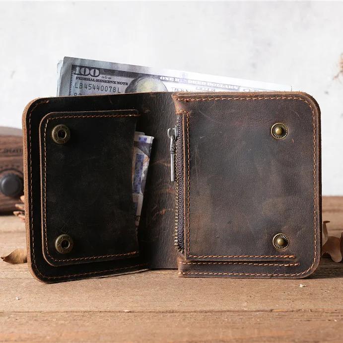 Handgefertigte Vintage Geldbörse aus echtem Leder für Herren mit Münzfach, personalisierte Herrenbrieftasche mit Münzfach und Reißverschluss