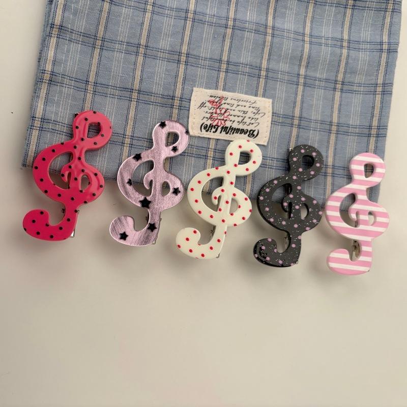 2Pcs Cute Musical Note Hair Clip Sweet Side Clip Ins Style Star Wave Point Music Notes Duckbill Clip Fashionable Hair Accessory