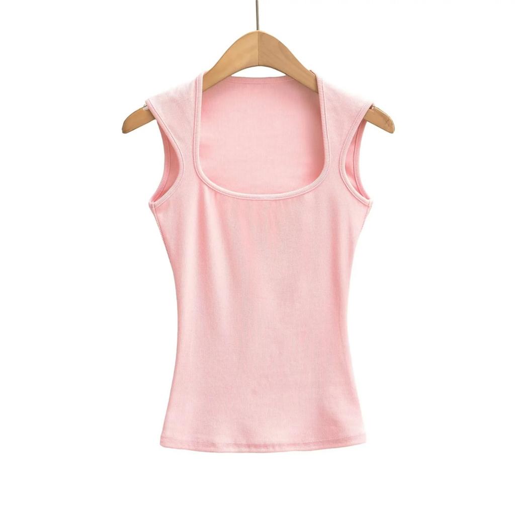 Women's Square Neck Sleeveless Slim Fit Crop Tank Top Solid Color Casual Basic Vest