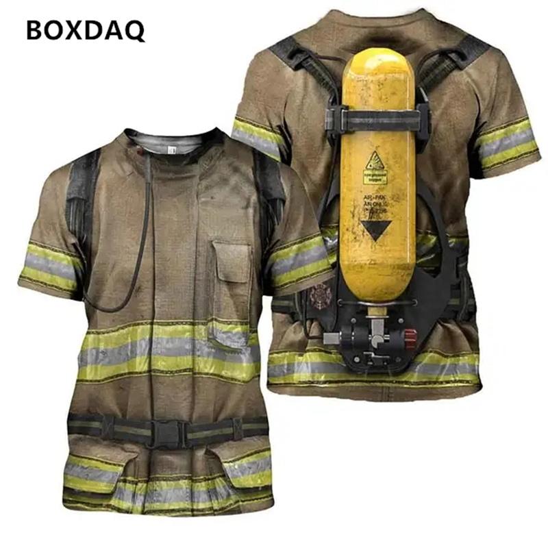 

Футболка с принтом пожарного на 3D-принте для мужчин, повседневная уличная одежда, летняя мода, футболка с круглым вырезом, короткий рукав, одежда для мальчиков, топы больших размеров XS
