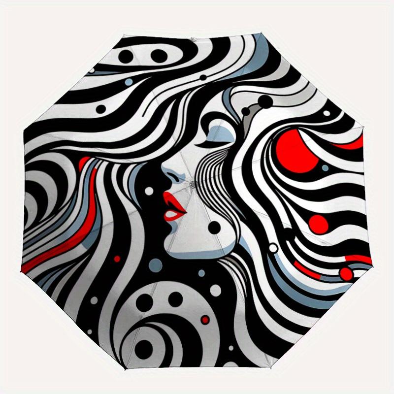 1pc Abstract Art Print Automatic Open/Close Umbrella, Umbrella with cartoon Design, Portable Compact Umbrella for Men & Women, Good Holiday