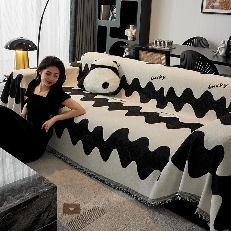 Chenille Sofa Cover Cloth Black and White Nordic Style High-Grade Sofa Cover Universal Cover Four Seasons Universal Non-Slip Full Cover Towel