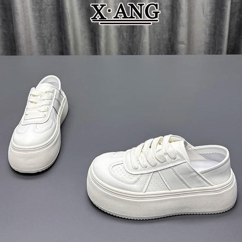 Cowhide version thick-soled heightening little white shoes children's versatile board shoes spring and summer new two-wear casual single shoes
