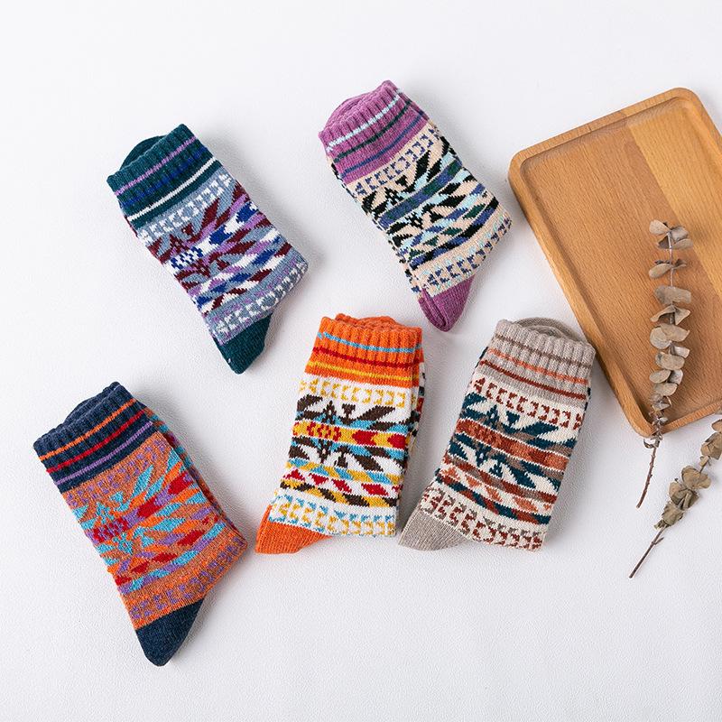 5 Pairs of Winter Socks, Women's Thickened Rabbit Wool Socks, Ethnic Style High Socks