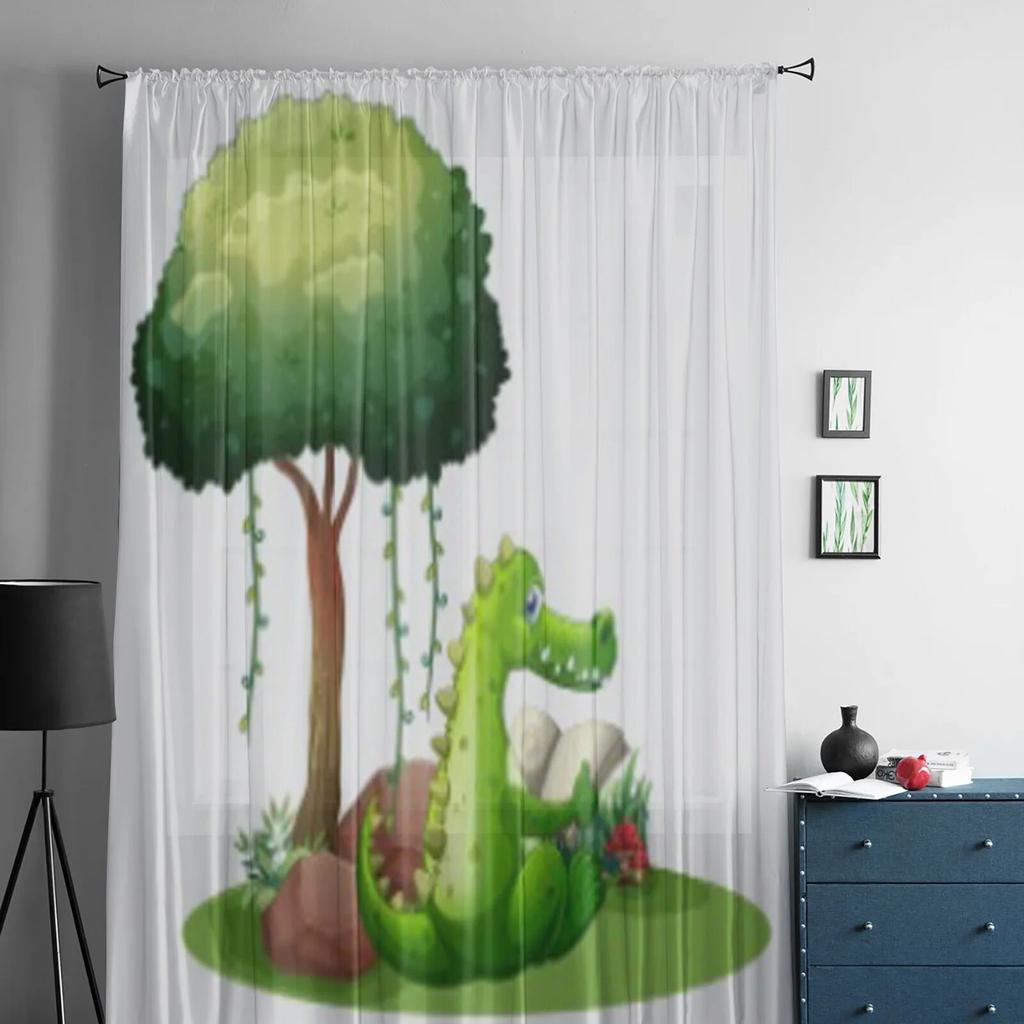 Crocodile Under Tree Tulle Curtains for Living Room Bedroom Window Sheer Curtains Kitchen Balcony Voile Curtains