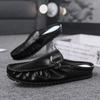 Large Size 39-46 Leather Mules Mens Backless Loafers Slippers Half Shoes For Men Closed Toe Sandals Man Semi-Drag Casual Shoes