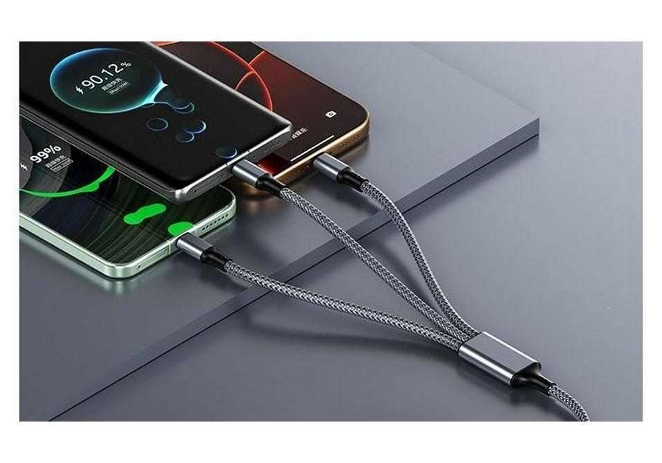 2m Multi-functional 3-in-1 Fast Charging Cable: USB-C & Android Compatible Charger