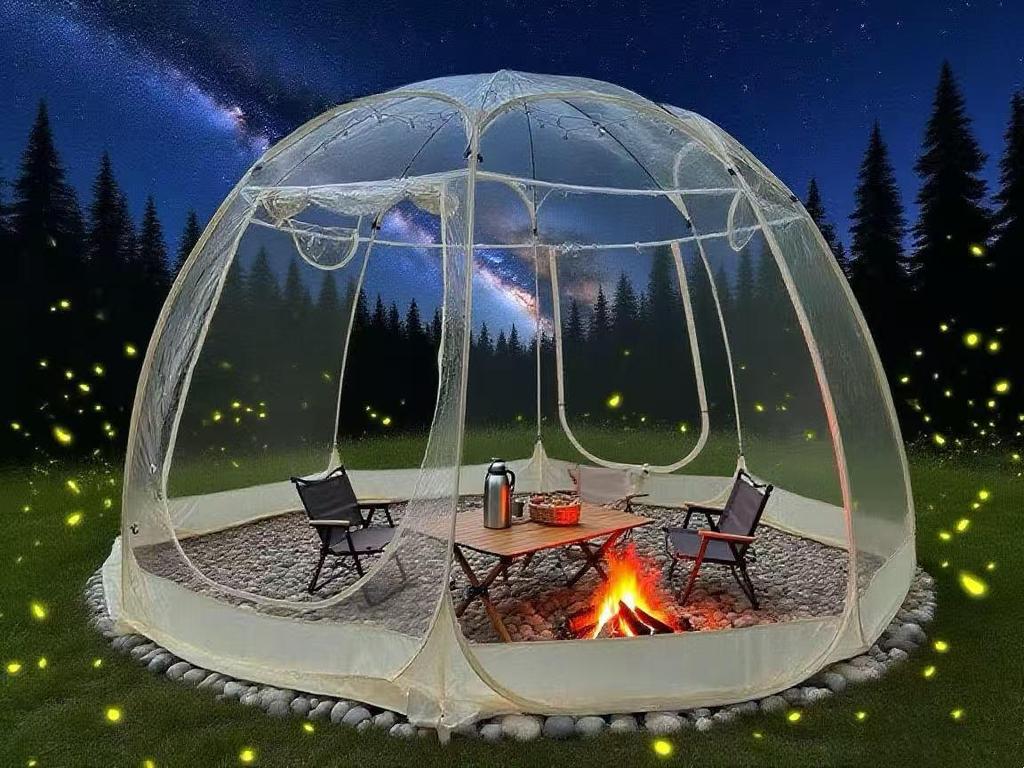 Transparent Spherical Outdoor Tent: Starry Sky Bubble House, Windproof & Warm Sunroom for Dining or Camping, Mongolian Yurt Design.