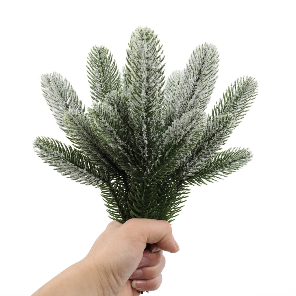 10/5Pcs Artificial Christmas Pine Needles with Snow DIY Green Fake Pine Branch Christmas Garland Decor New Year Party Decoration