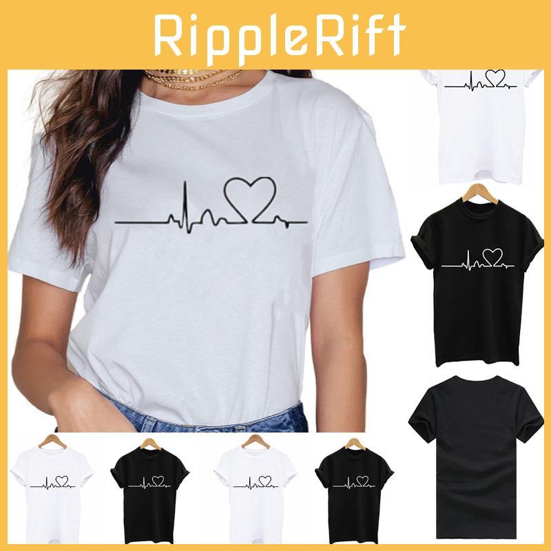 Stylish Heart Printed T-shirt For Women Featuring Soft And Casual Short Sleeves