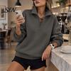 Langarm-Layering-Oberteile Damen Übergroßer Pullover, Stehkragen Reißverschluss Halbe Knopfleiste Oberteile, Leichter Pullover für Lässige Streetwear Entspannt