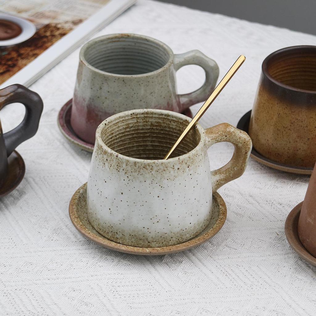 Retro Ceramic Cup and Saucer Set - Niche Design Creative Coffee Mug