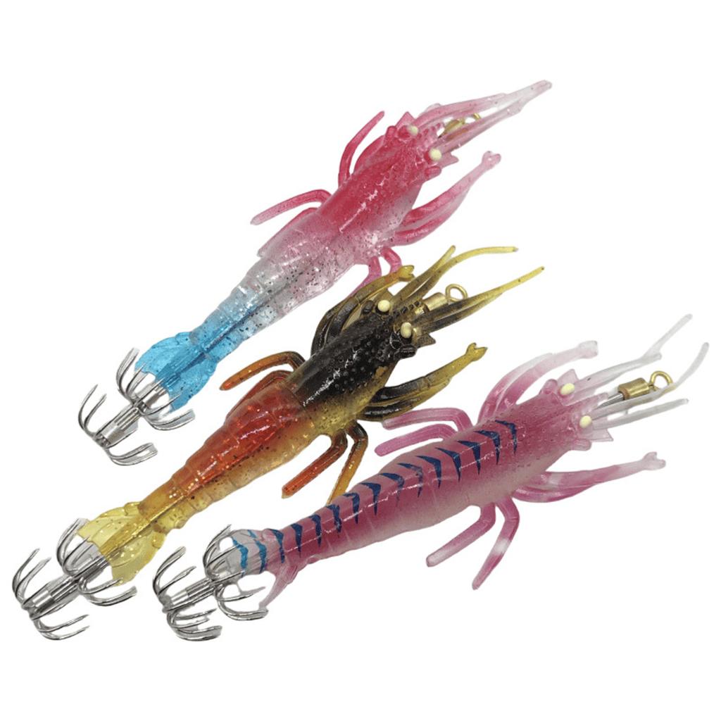 5pcs Luminous Shrimp Squid Jig Hooks PVC Shrimp Squid Bait Cuttlefish Octopus Fishing Lures 5pcs