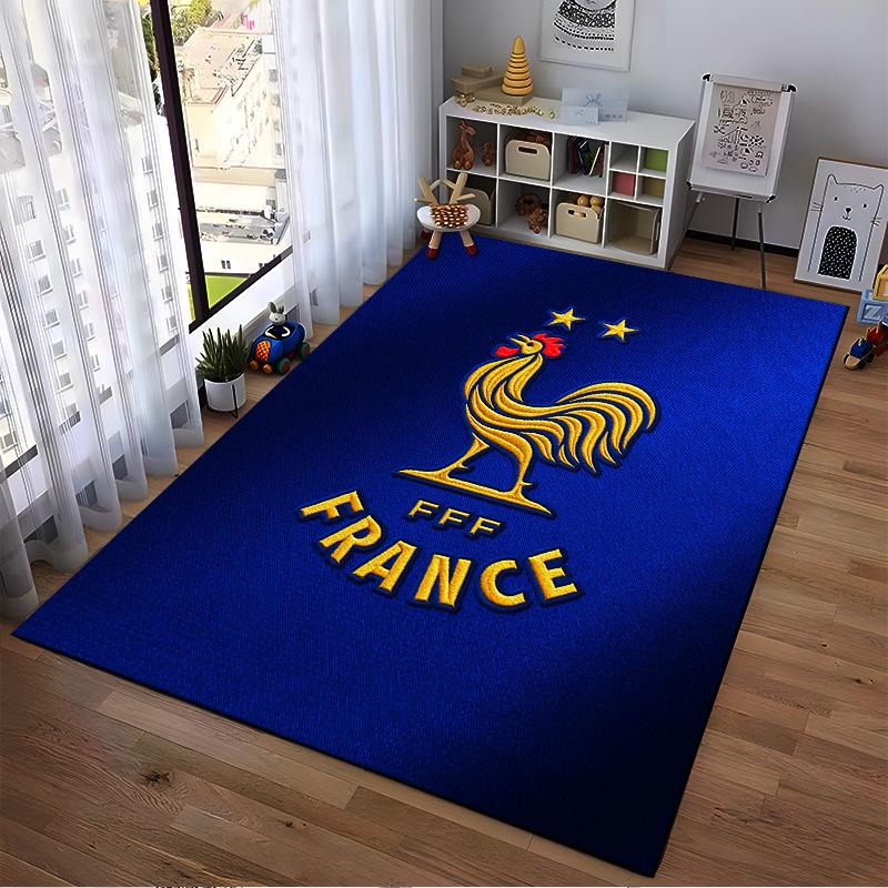 French Rooster Emblem Blue Rug Design Non-slip Rug Suitable for Living Room and Bedroom Sofas.