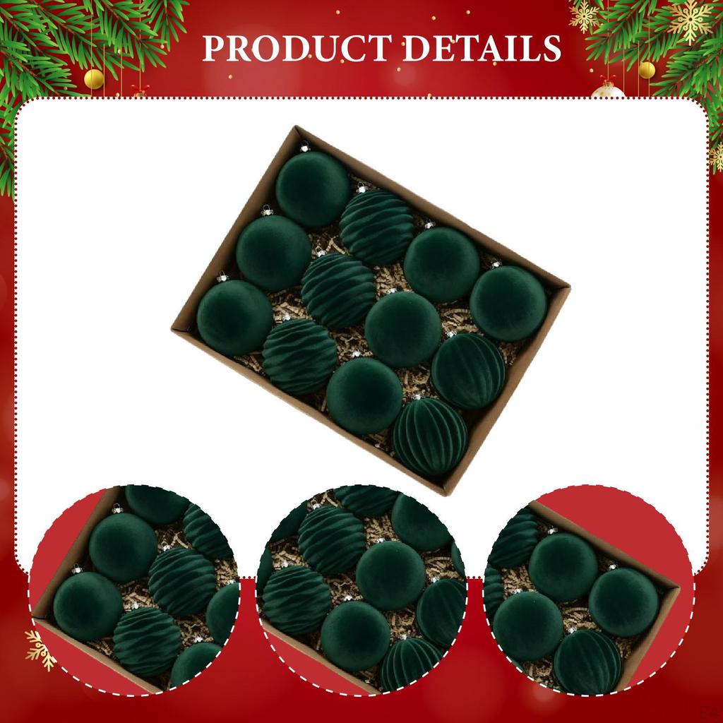12Pcs Flocked Christmas Ball Ornaments 2.4inch Decorative Baubles for Anniversary
