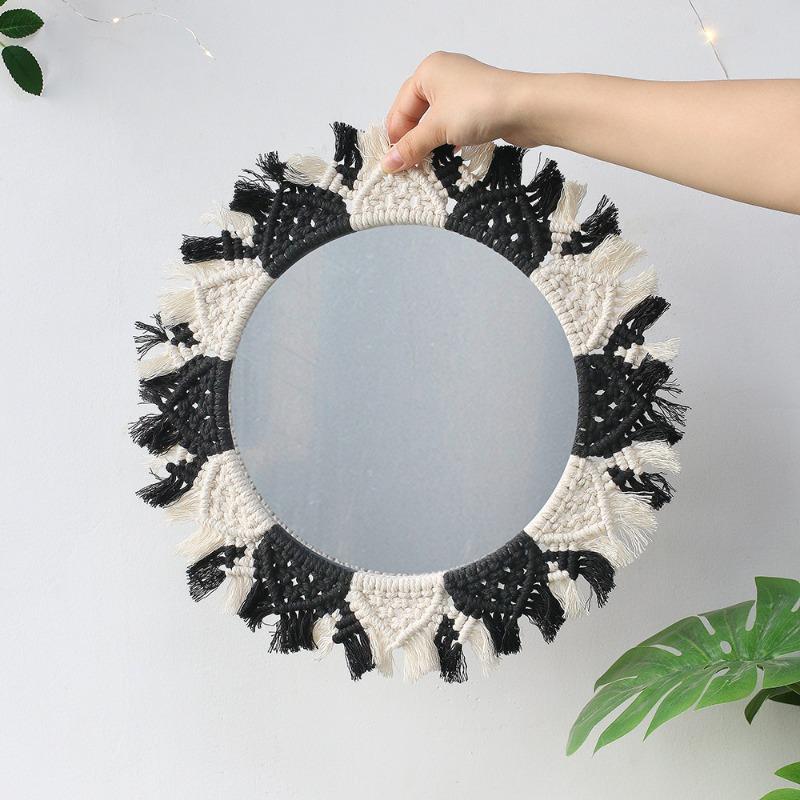 Bohemia Mirror White/Brown Tapestry Makeup Mirror Bedside Bedroom Entrance Hotel Home Decoration Wall Hanging