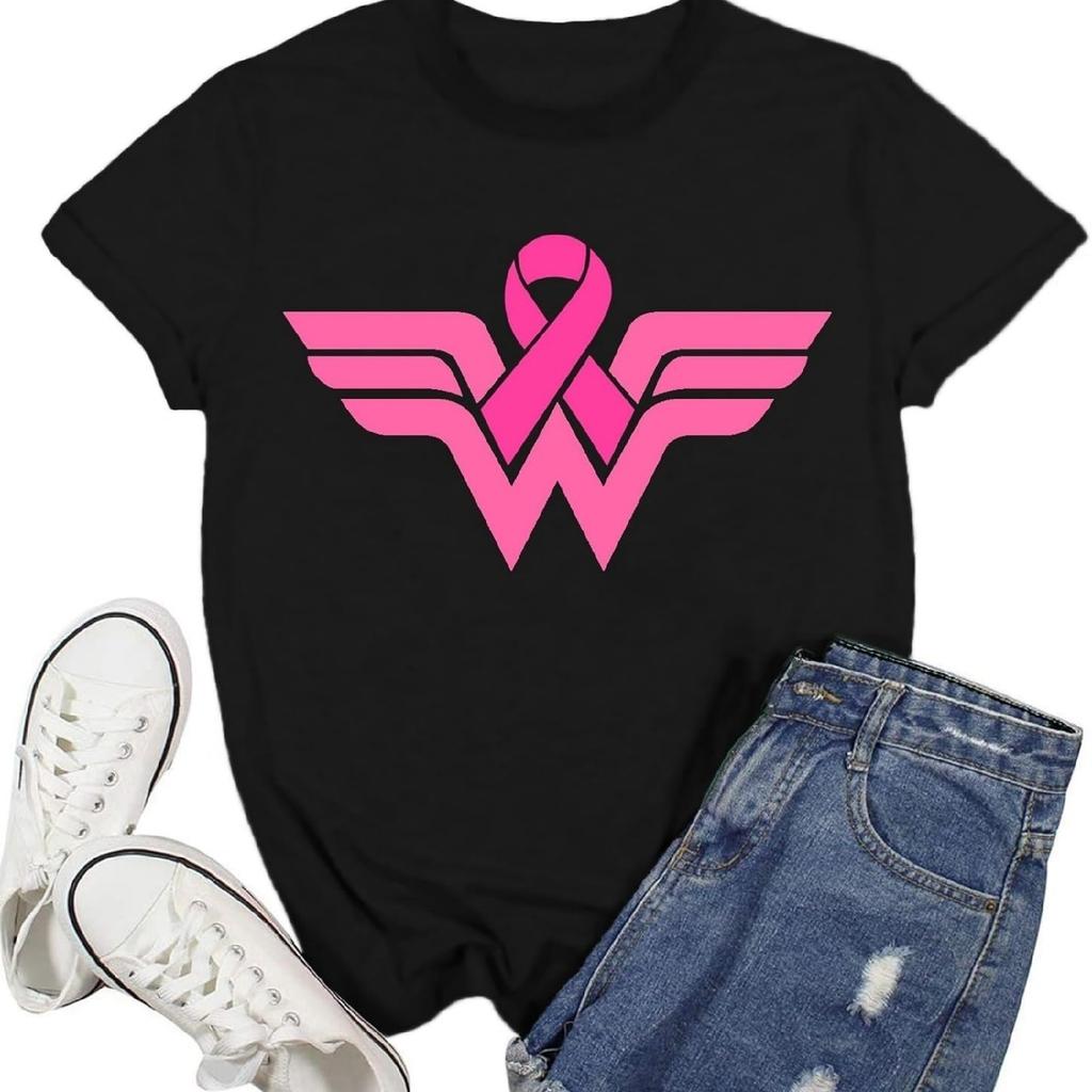T-shirts Cancer du Sein pour Femmes T-shirt de Sensibilisation au Cancer Hauts Tee Ruban Rose Survivant
