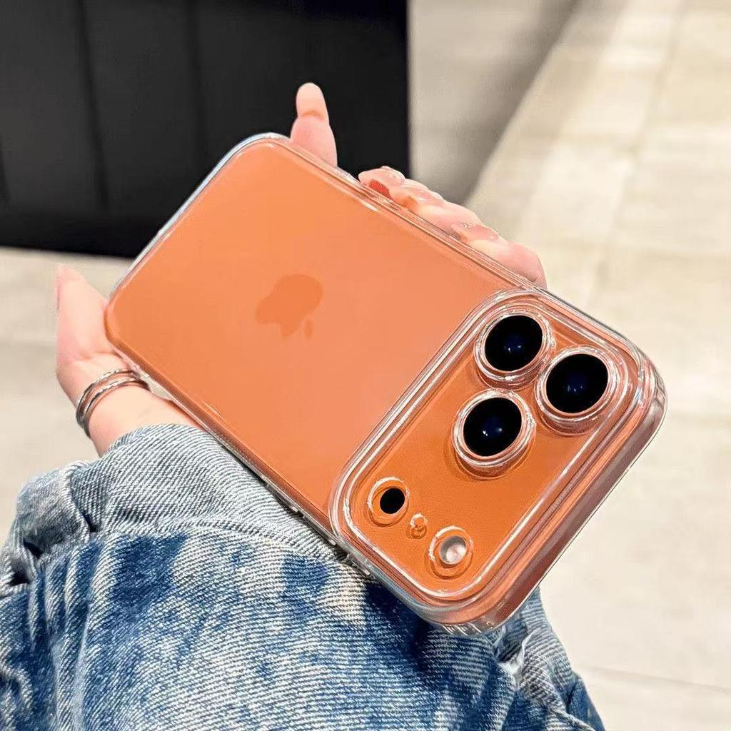 Drop-Proof Transparent Solid Color Phone Case for iPhone 13-17 Pro Max, Full Coverage, European American Style