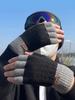 Color Blocked Half Finger Gloves for Men in Autumn and Winter To Keep Warm and Add Thick Woolen Yarn
