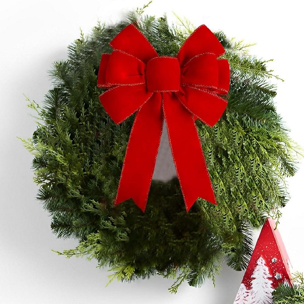1pc Large Christmas Bow Christmas Valentine's Day Golden Edged Red Velvet Wreath Bow Christmas Tree Topper Ornament