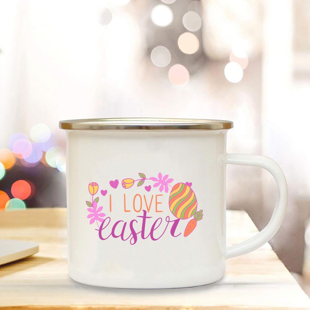 Easter Camping Mug Enamel Coffee Cup Drink Juice Water Dessert Cocoa Milk Handle Cup Best Original and Fun Gifts In Easter