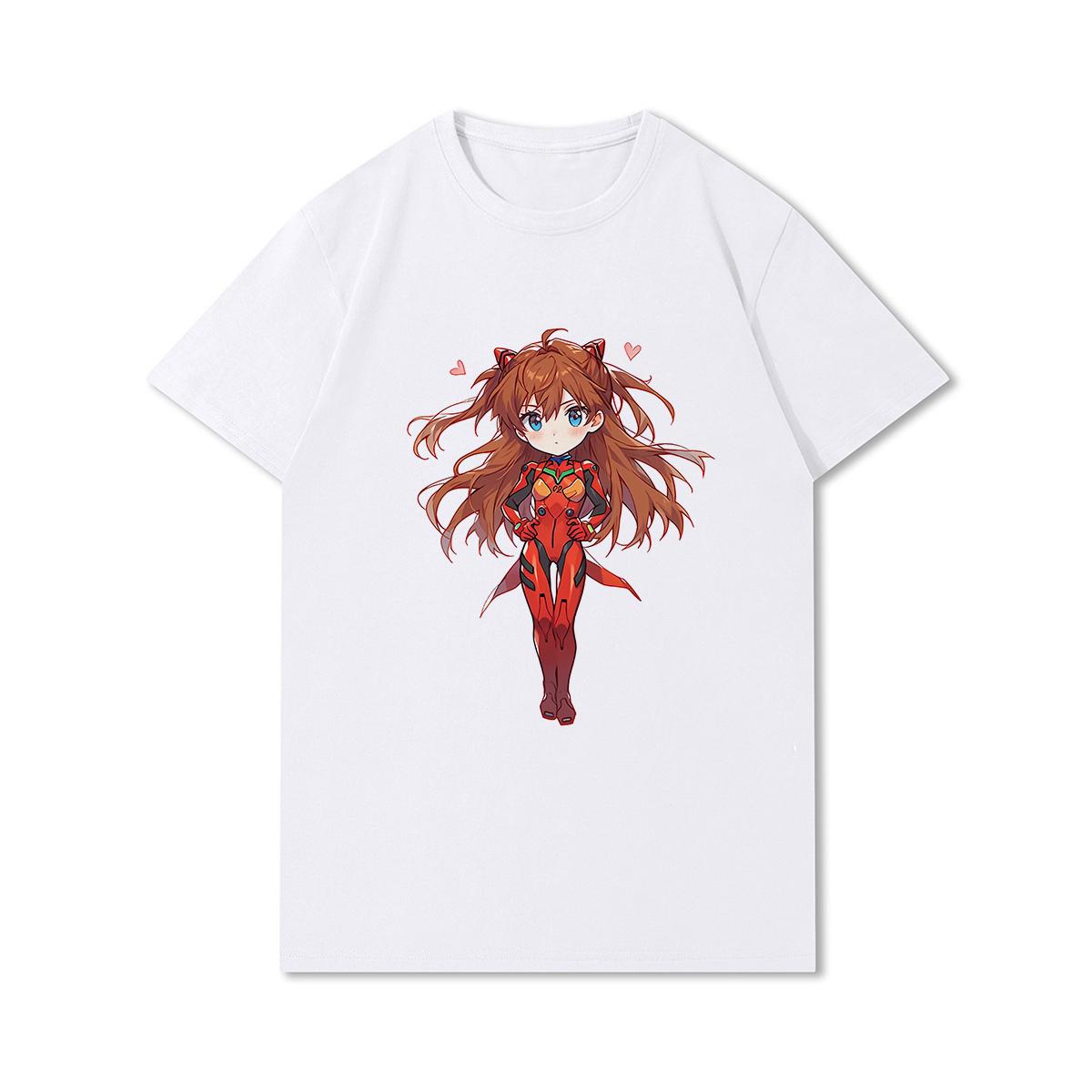 

Летние мужские футболки Harajuku Evangelion Asuka, футболки с принтом, хлопковые топы с круглым вырезом, повседневные футболки