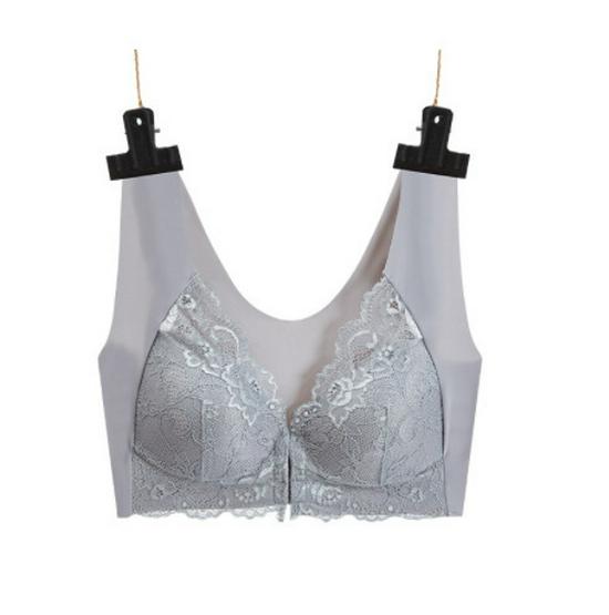 Plus Size Seamless Lace Push-Up Bra with Front Closure and Beautiful Back Design